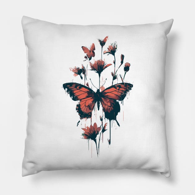 Butterfly metamorphosis into flower Pillow by TomFrontierArt