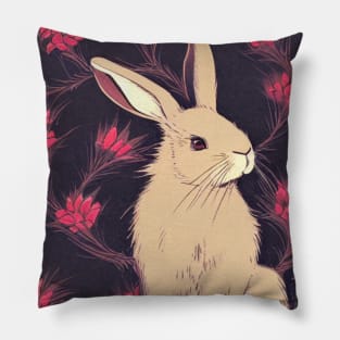 Vintage Mini Rex Rabbit in Beautiful Flowers Pillow