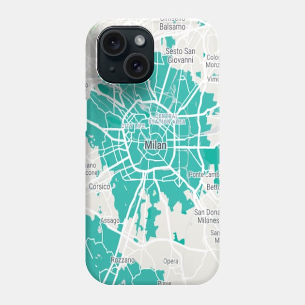 Milan light blue map Phone Case by Mapmania