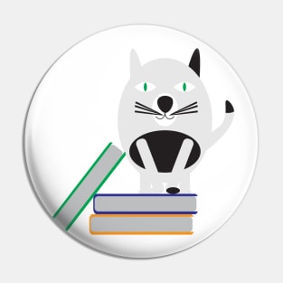 Black White Cat Standing on Books Pin