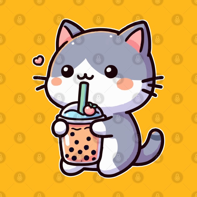 funny cat drink orange boba by fikriamrullah