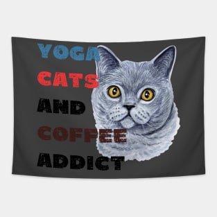 Yoga cats and coffee addict funny quote for yogi Tapestry