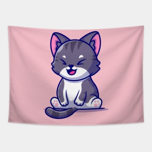 Cute Cat Sitting Cartoon Tapestry