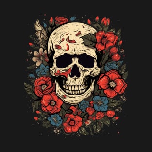 Skull Guitar and Flowers T-Shirt