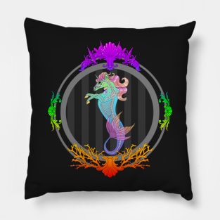 Framed Sea Unicorn (neon) Pillow