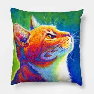 Anticipation Psychedelic Rainbow Tabby Cat Pillow