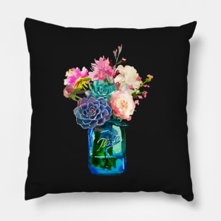 Watercolor mason jar flowers Pillow