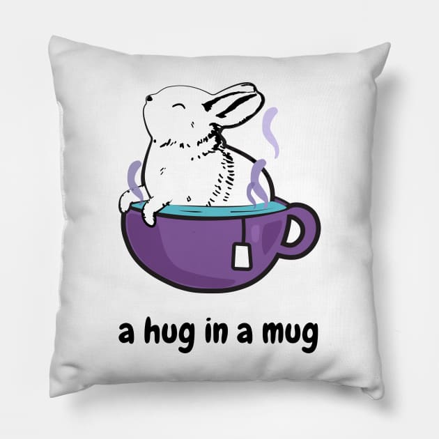 A Hug In A Mug, Rabbit In A Teacup Pillow by Sizzlinks