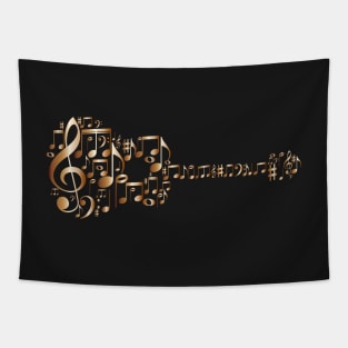 Guitar Art - Acoustic Guitar In Metallic Copper Music Notes Tapestry