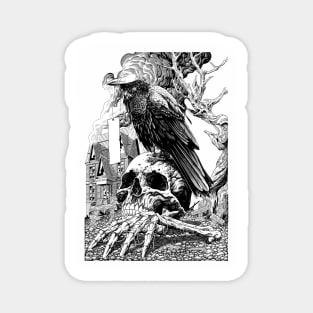 Raven and skull Magnet