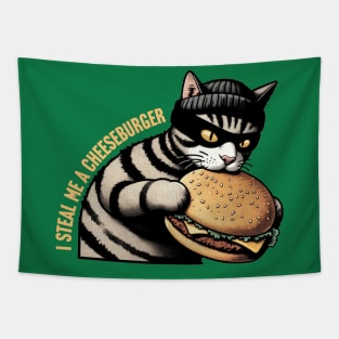 Burglar Cat Cheeseburger Heist Tapestry