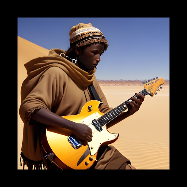 electric guitar touareg player in the desert by Giftsio