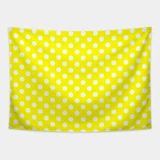 White Polka Dots on Yellow Background Pattern Tapestry