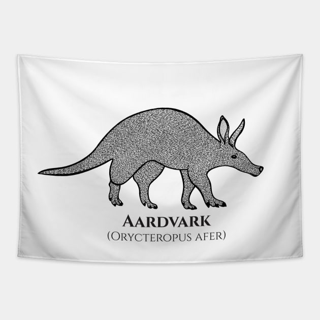 Aardvark with Common and Latin Names - animal design - on white Tapestry by Green Paladin