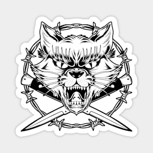 Angry Cat With Daggers Tattoo Magnet