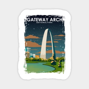 Gateway National Park Vintage Minimal Retro Travel Poster at Night Magnet