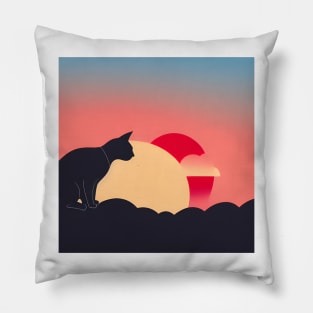 Cat Watching Rising Sunset Pillow