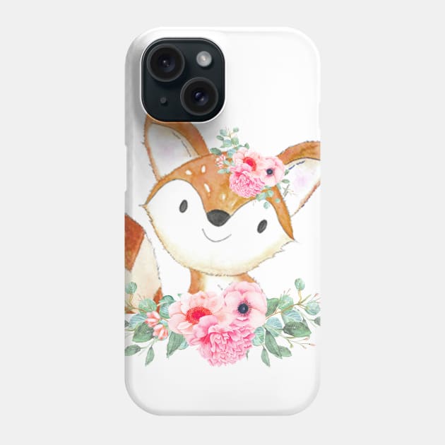 Fox girl with pink flowers Phone Case by LatiendadeAryam