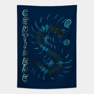 Dark Blue Centipede with “Centipede” in Spray Paint Tapestry