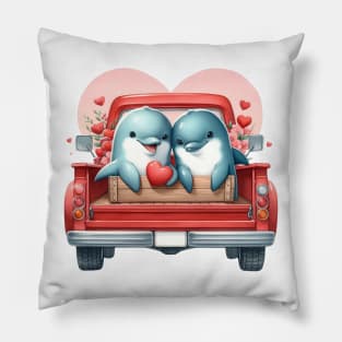 Valentine Dolphin Couple Sitting On Truck Pillow