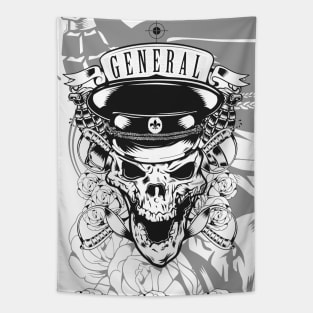 Black on white skull general illustration Tapestry