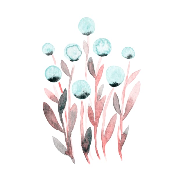 Simple watercolor flowers - pastel blue and living coral by wackapacka