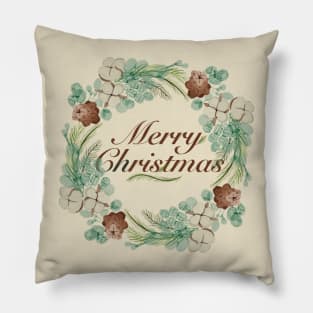 Christmas Watercolor Wreath With Berries Pillow