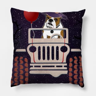 JP Scared Bulldog in The Car Halloween Pillow