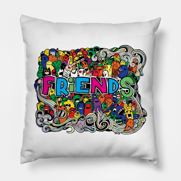 doodle friends monster Pillow by Mako Design 