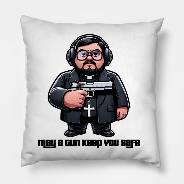 Gun Bless You Pillow by Rawlifegraphic