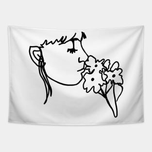 Smelling Flowers One Line Art Tapestry