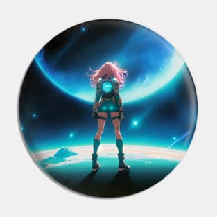 Abstract Art Anime Style Space Portal Girl Poster Young Woman Stickers and Assessories 2 Pin