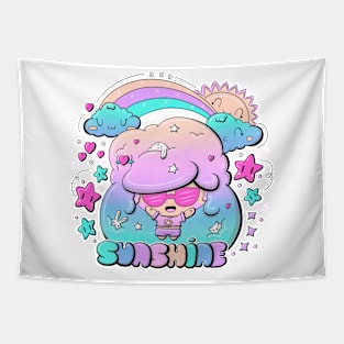 Cute sunshine bubble head girl in kawaii style Tapestry