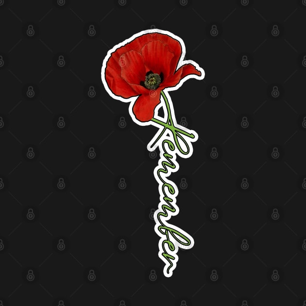 Red Poppy Flower with Memorial Text Stem Vertical Version (MD23Mrl007c) by Maikell Designs