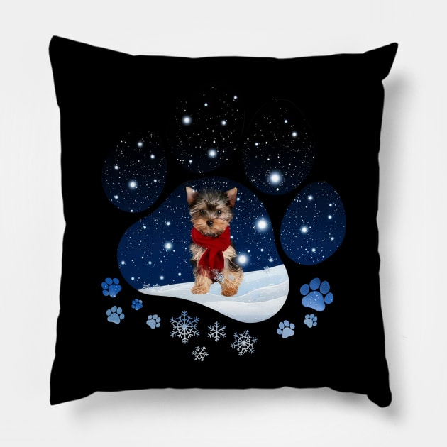 Snow Paw YorkShire Terrier Christmas Winter Holiday Pillow by TATTOO project