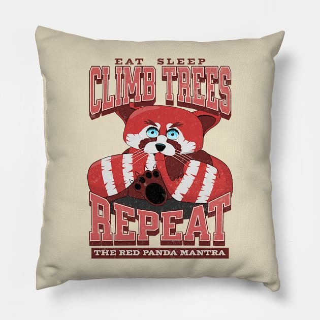 Eat, sleep, climb trees, repeat – the red panda mantra Pillow by DesignByJeff