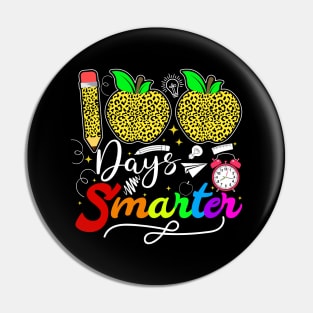 Cute 100th Day Of School 100 Days Smarter Leopard Rainbow Boys Girls Pin