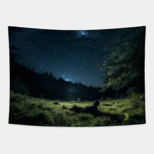 Stargazing Solo Space Lover Night Forest Lonely Sad & Magical Tapestry