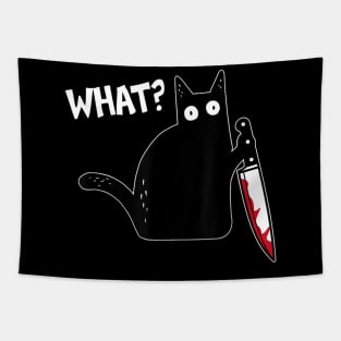 What Murderous Cat Holding Knife Funny Halloween Costume Tapestry