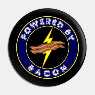 Powered By Bacon Lightning Bold Blue Emblem Pin