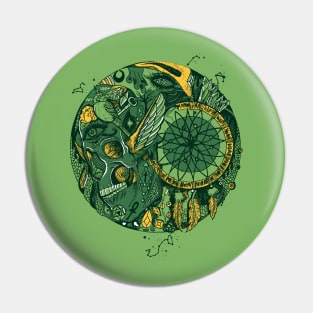 Forrest Green Skull and Dreamcatcher Circle Pin