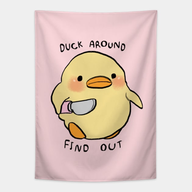 small chick with a knife meme / duck around find out Tapestry by mudwizard