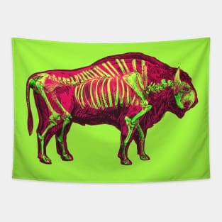 Bison Skeleton Interactive Magenta&Green Filter T-Shirt By Red&Blue Tapestry