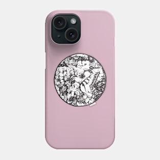 Ink drawing - butterfly and flowers Phone Case