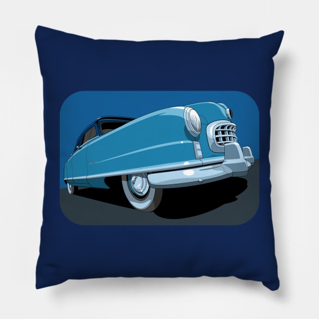 1950 Nash Ambassador IN BLUE Pillow by candcretro