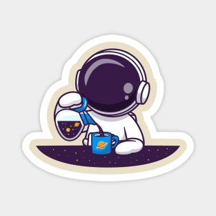 Cute Astronaut Pouring Space Tea Cartoon Magnet