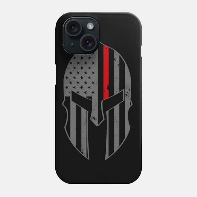 Red Line American USA Flag Spartan Helm - American Spartan Molon Labe Distressed Helmet With American Flag Red Thin Line Firefighters Phone Case by DazzlingApparel