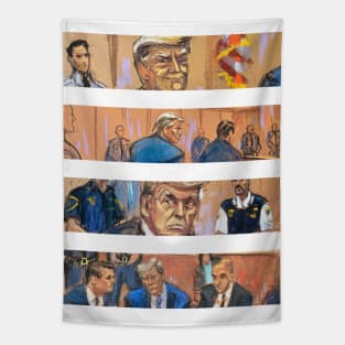 Trump Courtroom Sketch Comic Book Strip Tapestry