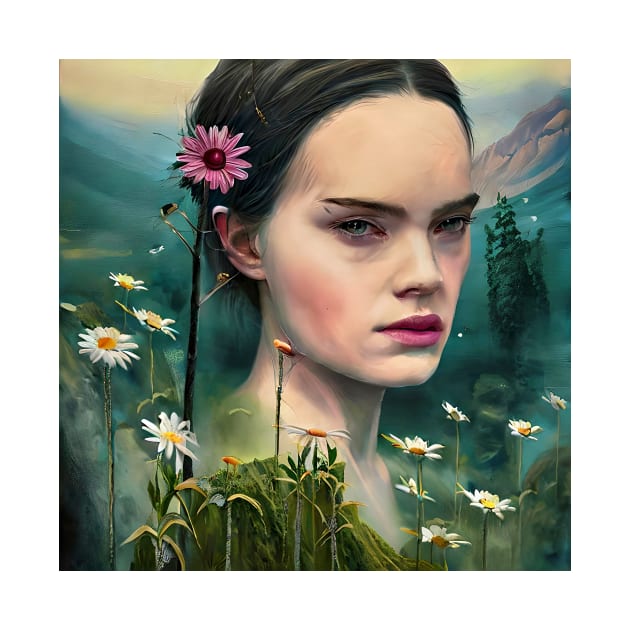 Portrait of pretty young  face with  daisies by bogfl