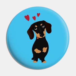 Cute Cartoon Dachshund with Three Red Hearts Pin